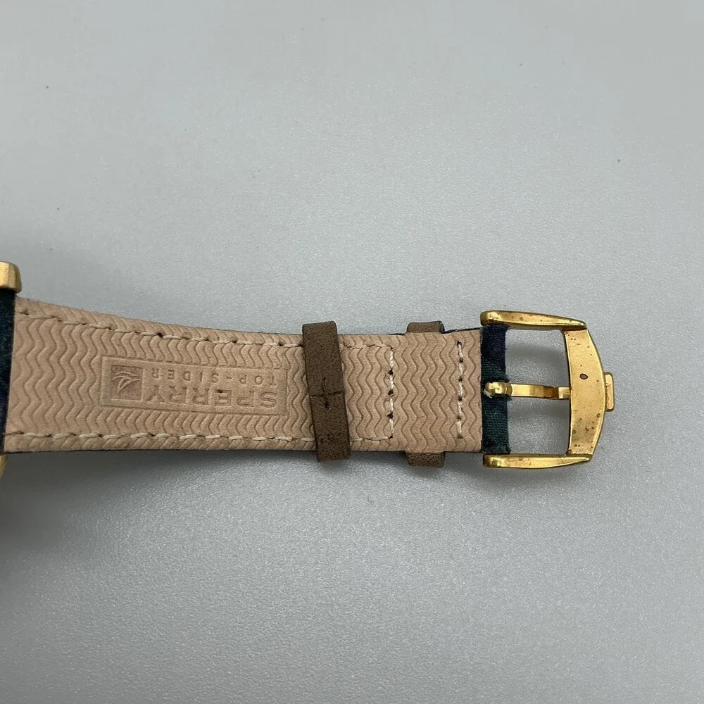 Sperry Top-Sider Mens Watch 38mm Blue Dial Gold Tone Plaid Strap New Battery